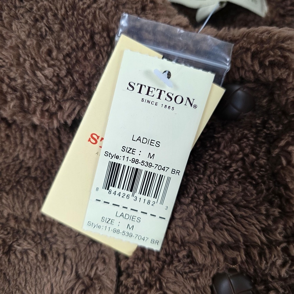 Stetson Jacket Womens Medium Brown Sherpa Fleece Snap Front Collared Teddy - Picture 2 of 9